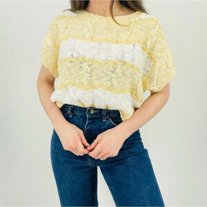 vtg honey butter cottagecore cable knit sweater top striped size M